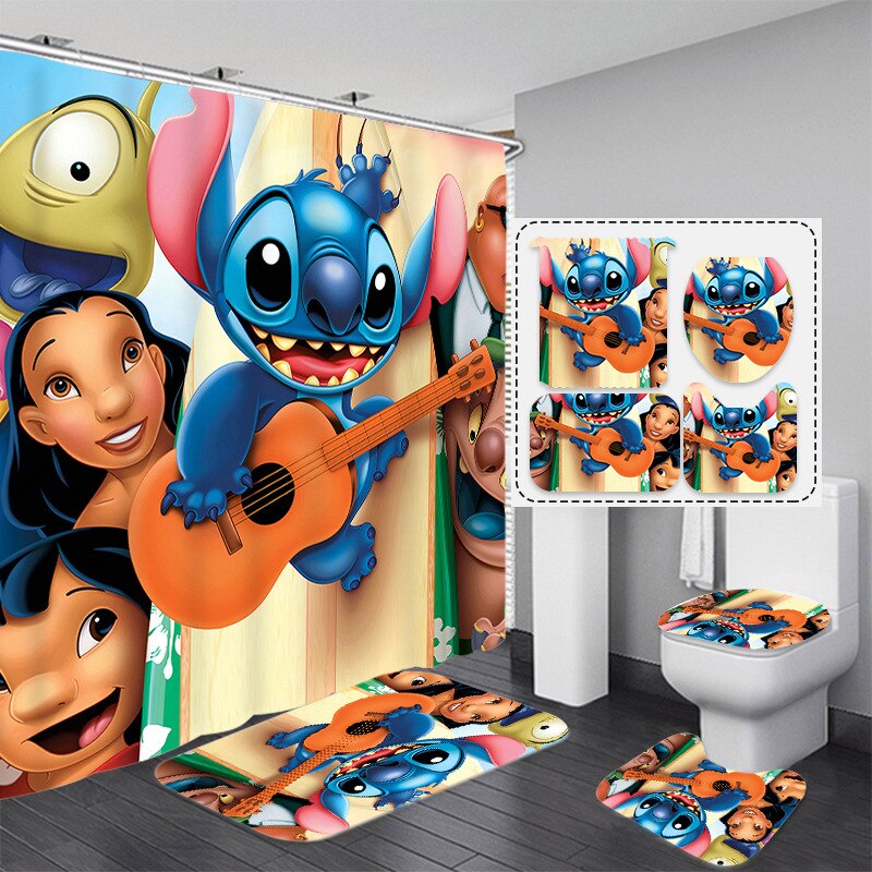 Disney Stitch Bathroom Curtains Shower Curtain Set