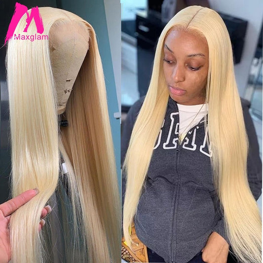 Women 613 Blonde 4x4 Lace Closure Wig Straight Human Hair Wigs