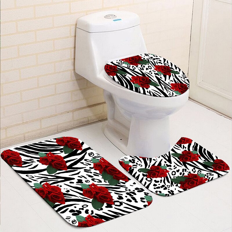 Red Rose Shower Curtain Set