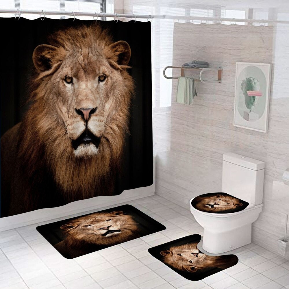 Majestic Lion King Motivational Quote Bathroom Curtain Set