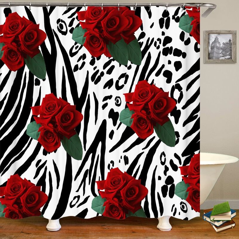 Red Rose Shower Curtain Set