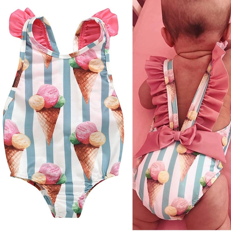 Baby Girl Unicorn  Ruffle Sleeve  One-Piece Swimwear
