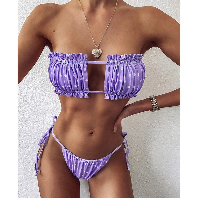 Pleated Bandeau Two-Piece Swimsuit.