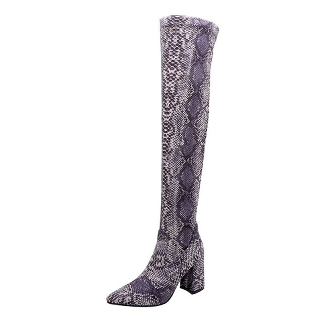 MORAZORA  Snake Print Over the Knee Boots Shoes