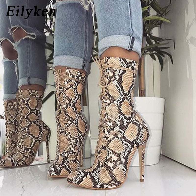 Women Lace-Up Boots Snake