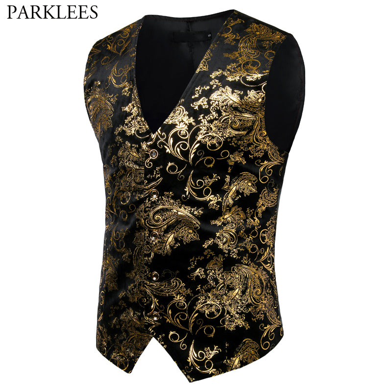 Men Metallic Paisley Printed Steampunk Vest