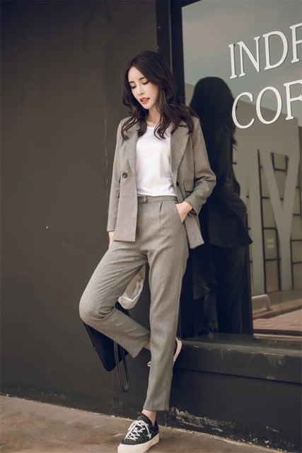 Women Suit Gray Casual Blazer