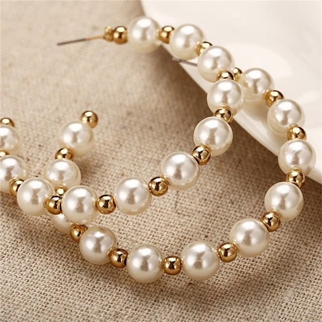 Gold  Pearl Hoop Earrings jewelry