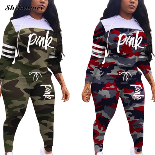 Women Pink Letter Print Sportwear Casual Two Piece