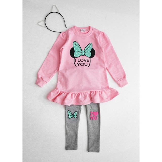 Girl Sets Top with Bow+Striped Leggings 2pcs