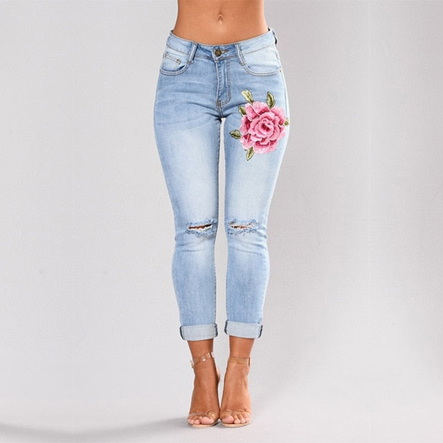 Stretch Embroidered Jeans For Women.