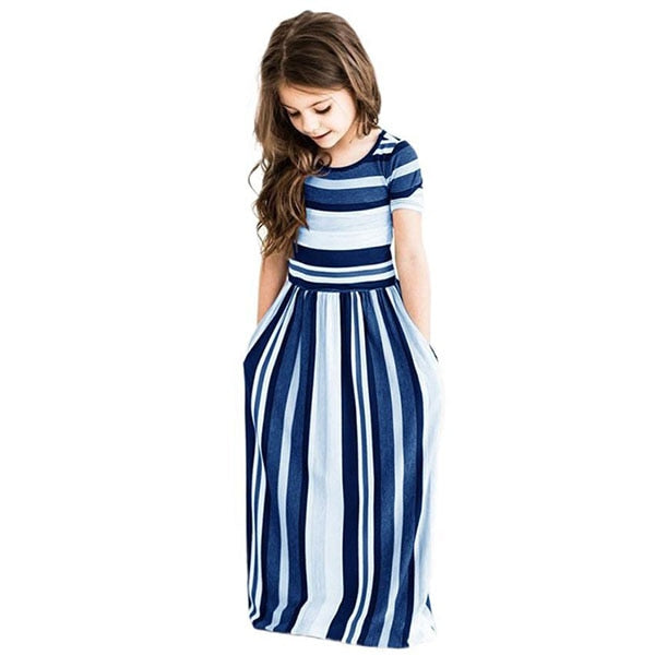Girl Striped Print Long Dress