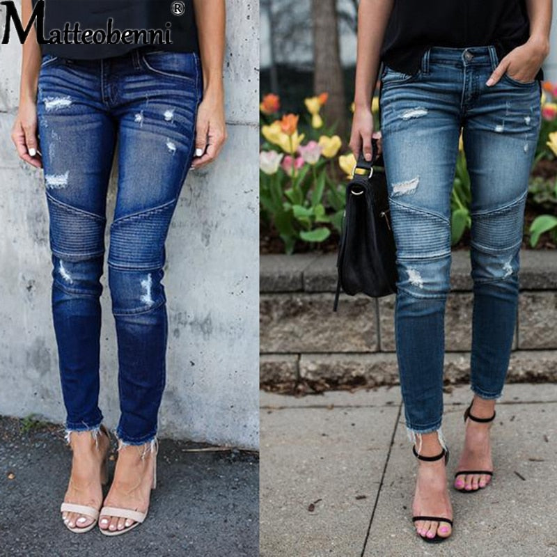 Women Mid Waist Skinny Jeans.