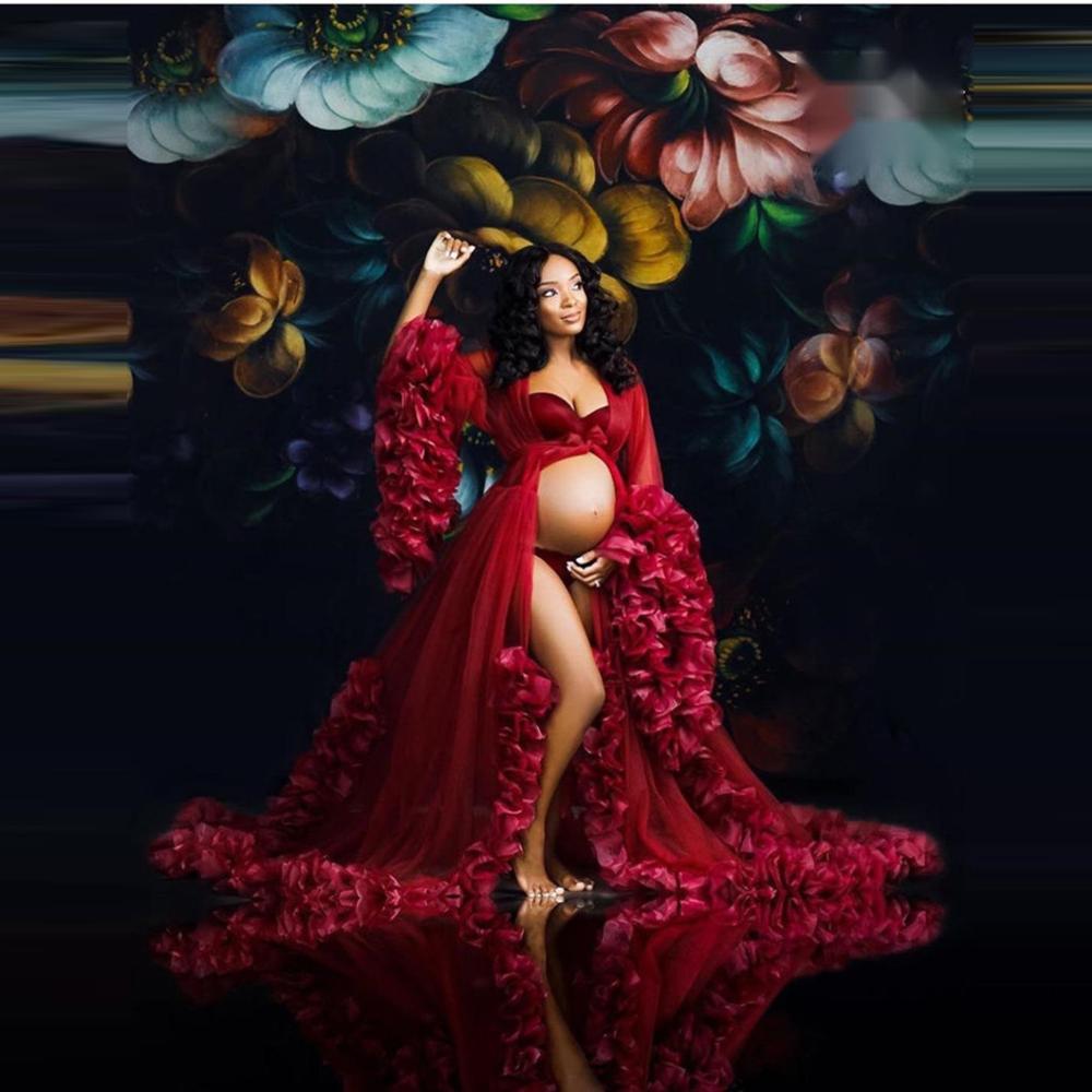 Elegant Red Organza Maternity Robes.