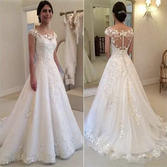 Women O-Neck A-Line Wedding Dress