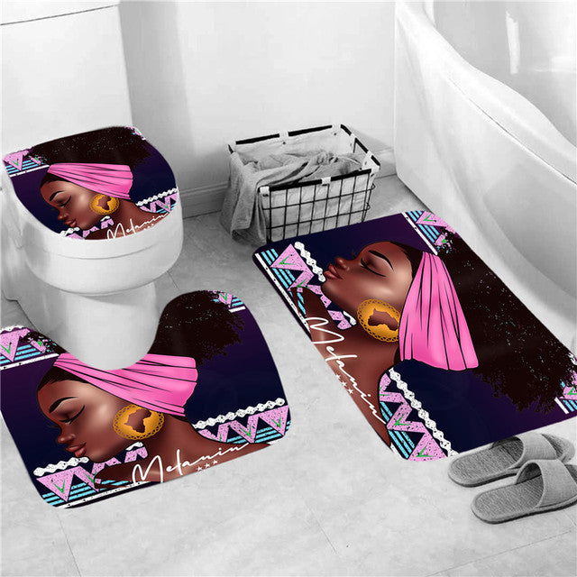 Women Print Shower Curtain Set  Bath Rugs /Toilet Cover Bathroom Accessories
