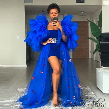 Women Royal Blue Tulle Long Evening Dress