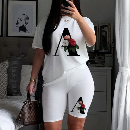 Women Two Piece Set Letter T Shirts And Shorts