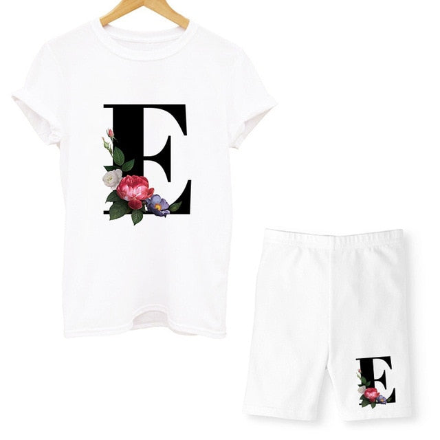 Women Two Piece Set Letter T Shirts And Shorts