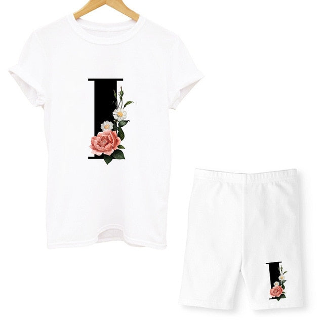 Women Two Piece Set Letter T Shirts And Shorts