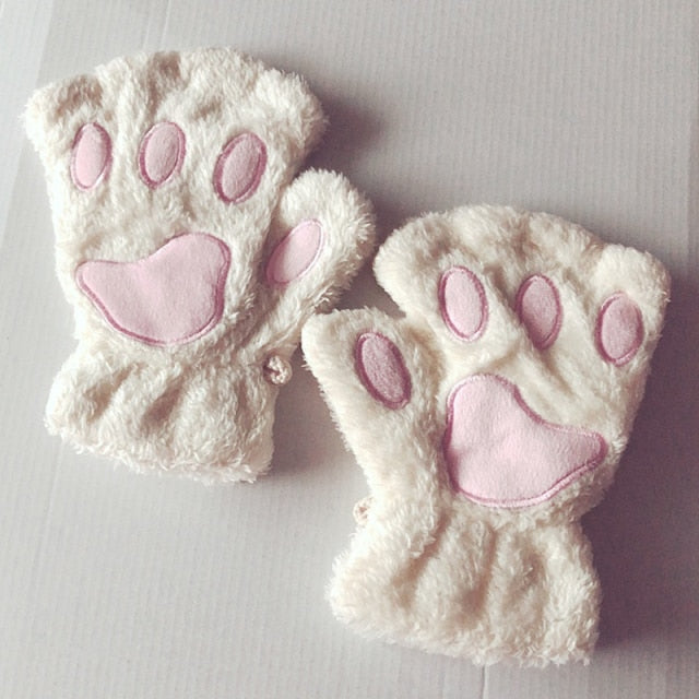 Women Bear Plush Cat Paw Claw Gloves.