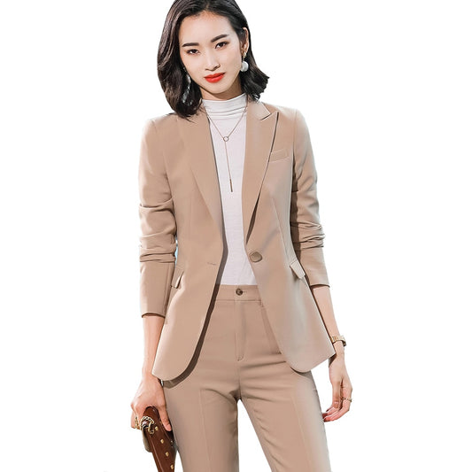 Khaki 2 Piece Set Women Pant Suit.