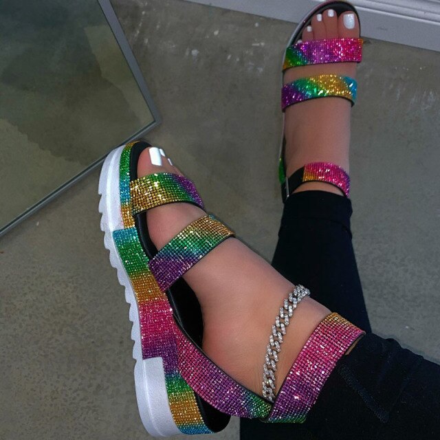 Sequined Strap Sandals And Bag Shoes.