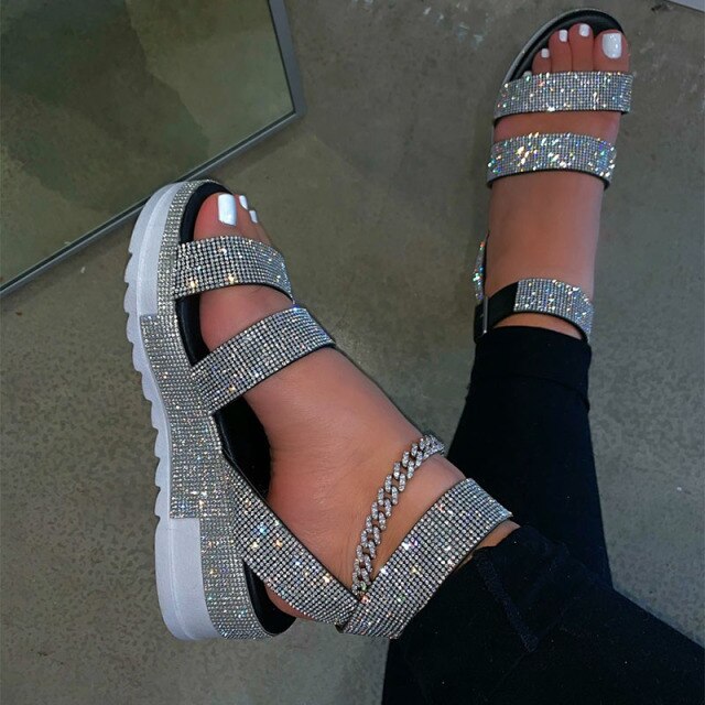 Sequined Strap Sandals And Bag Shoes.