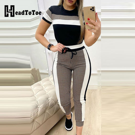 Women Plaid Striped Two Piece Set