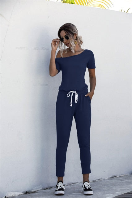 Women Solid Color Jumpsuits Drawstring Design