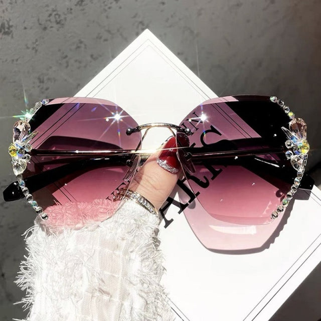 Design Vintage Rimless Rhinestone Sunglasses Women Fashion