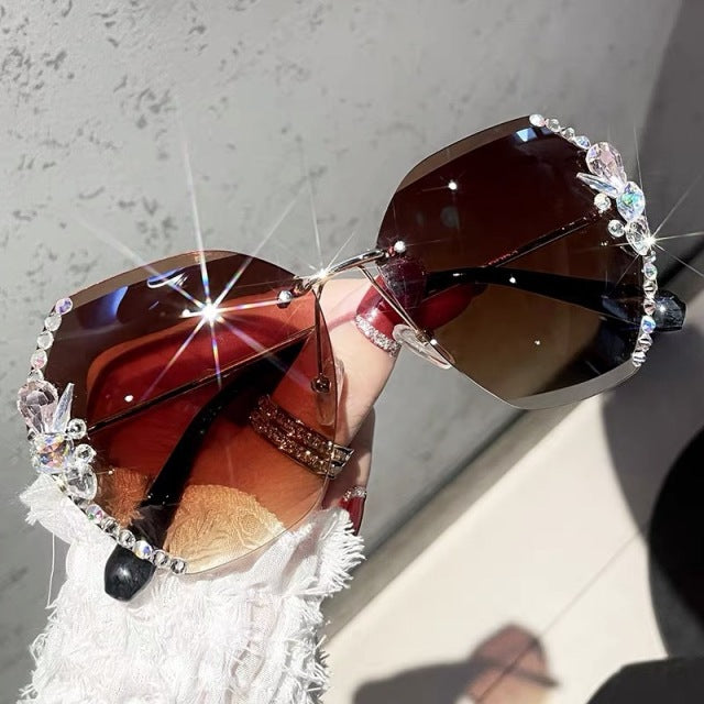 Design Vintage Rimless Rhinestone Sunglasses Women Fashion