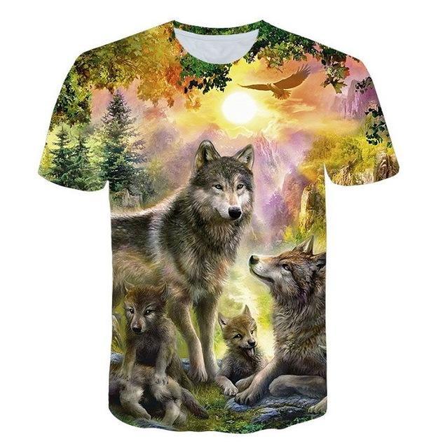 Men 3D-Wolf Printed T shirts