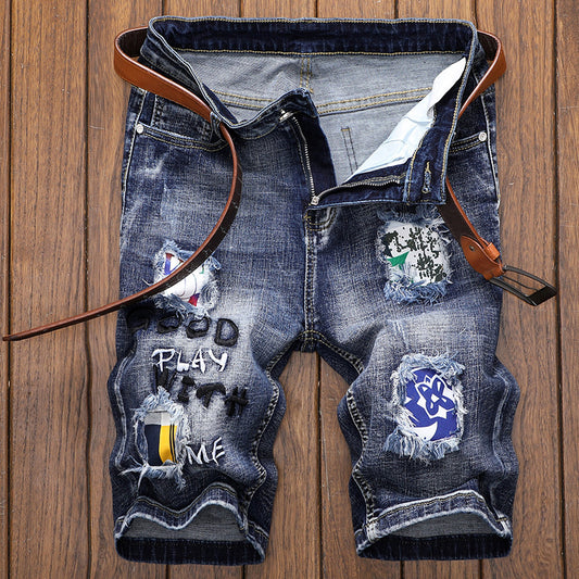 Men Graffiti Print Denim Shorts