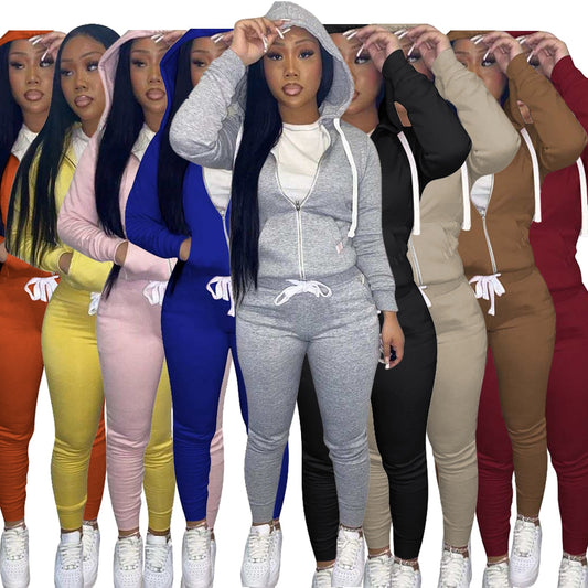 Women Tracksuit Two Piece Set Zipper Jacket.