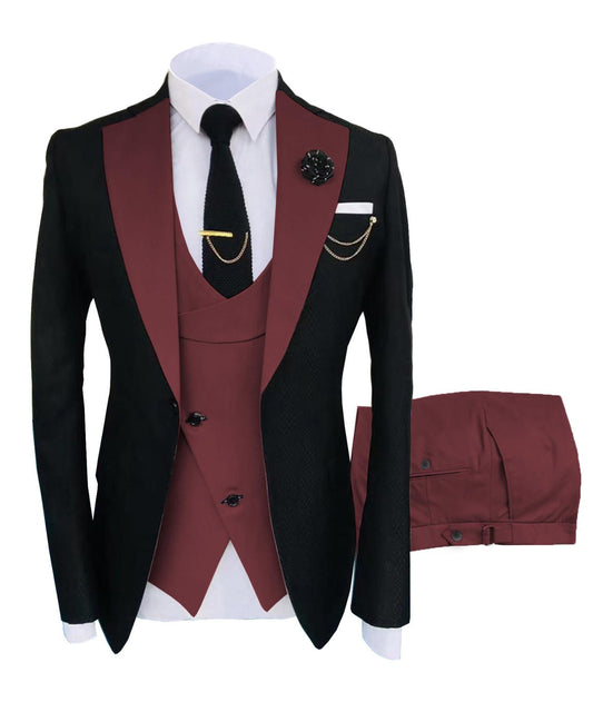 Men Fit Tuxedo 3 Piece Set Jacket+Trousers+Vest