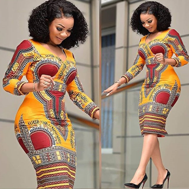 Women African Style Floral Print Retro Dress.