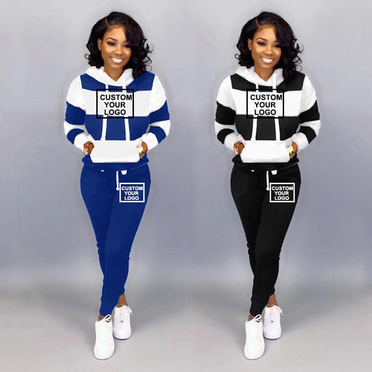 Custom Your Logo Tracksuit Women Two Piece Set Pullover Hoodies+Pants.