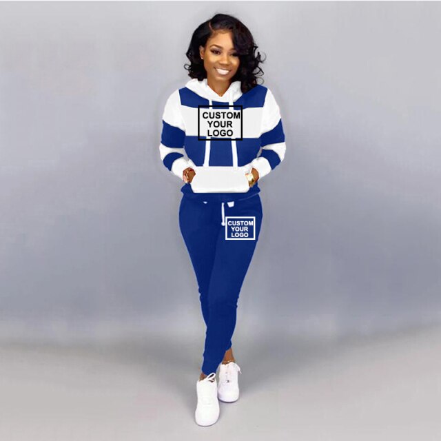 Custom Your Logo Tracksuit Women Two Piece Set Pullover Hoodies+Pants.