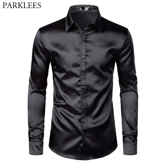 Men Satin Luxury Dress Shirts