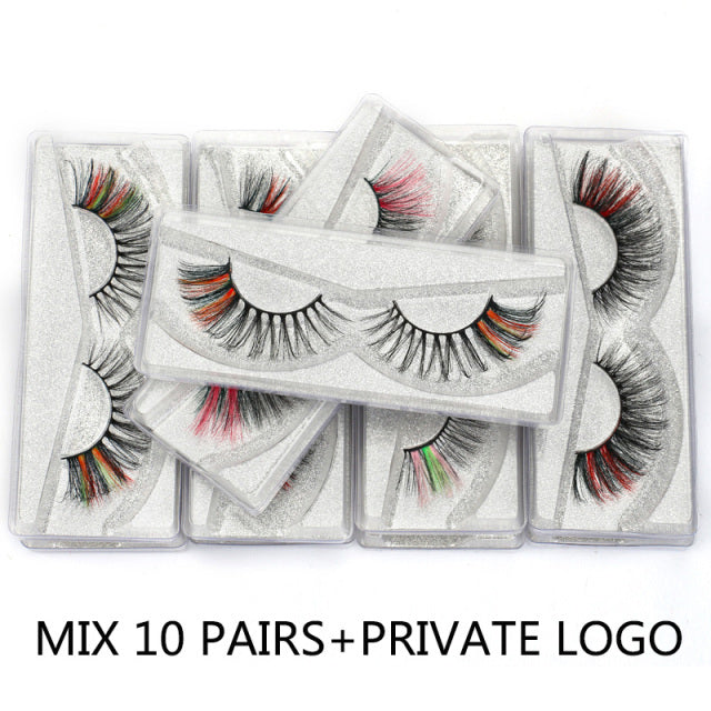 New 5/100 Pairs Faux Mink Lashes Two-Toned Colored False Eyelashes Beauty