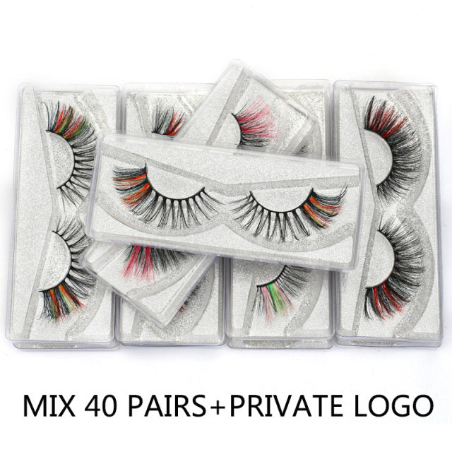 New 5/100 Pairs Faux Mink Lashes Two-Toned Colored False Eyelashes Beauty