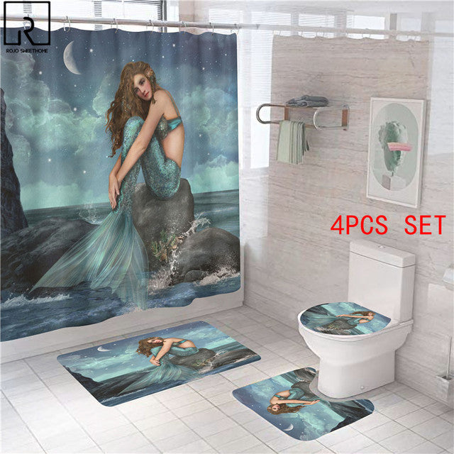 Vintage Mermaid Print Shower Curtain