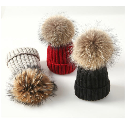 Fur Pom Poms  Winter Hat Women