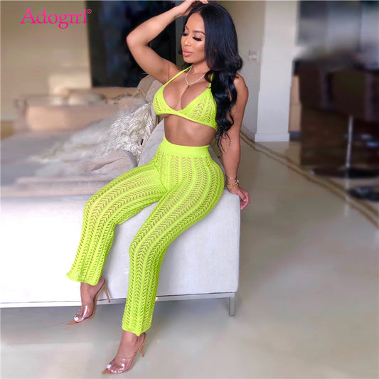 Women Fishnet Two Piece Set